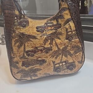 RARE Brahmin Coco Cabana Woodie Car Palm Trees Croc Leather med sizeShoulder Bag